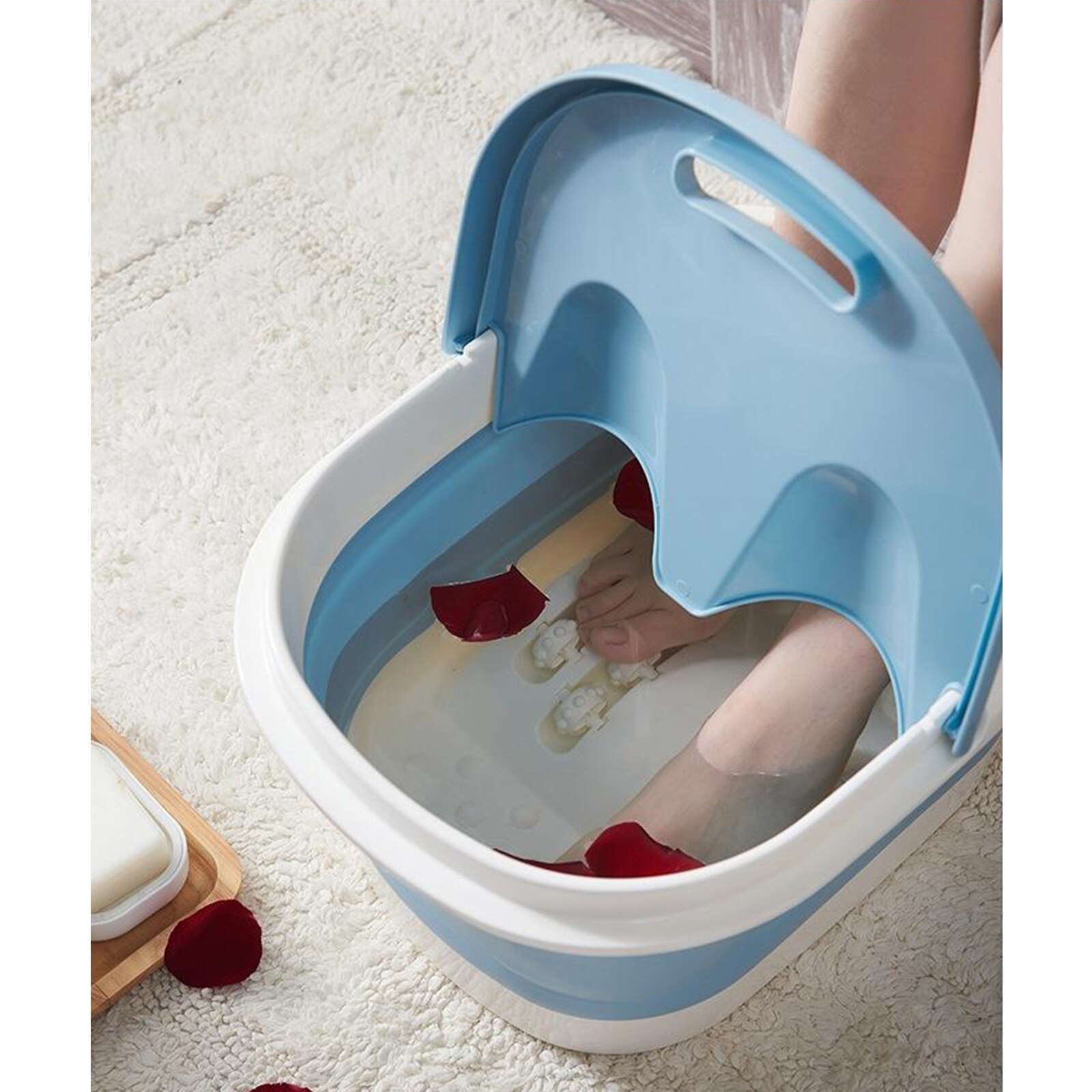 Collapsible Foot Basin Foot Washing Basin Foot Spa Bucket Pedicure Bath Soaking Tub Travel Portable Wash Basin 44x33x21.5cm: Blue