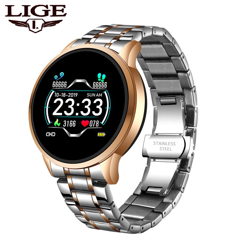 Luik Slimme Horloge Mannen Hartslag Bloeddruk Informatie Herinnering Sport Waterdicht Smart Horloge Voor Android Ios Telefoon: Goud