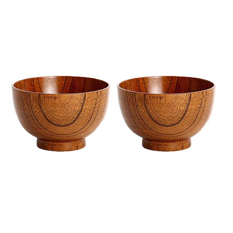 Bol en bois japonais rayure en bois massif protection de l'environnement peinture créative ménage vaisselle bol à soupe 11.5CM: 2 pcs