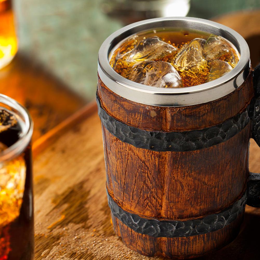 Simulation Rohöl Holz Bahre Becher Edelstahl Harz 3D Bahre Becher Schädel Ritter Wein Becher Wikinger Tee Kaffee Tasse Bar Dekor