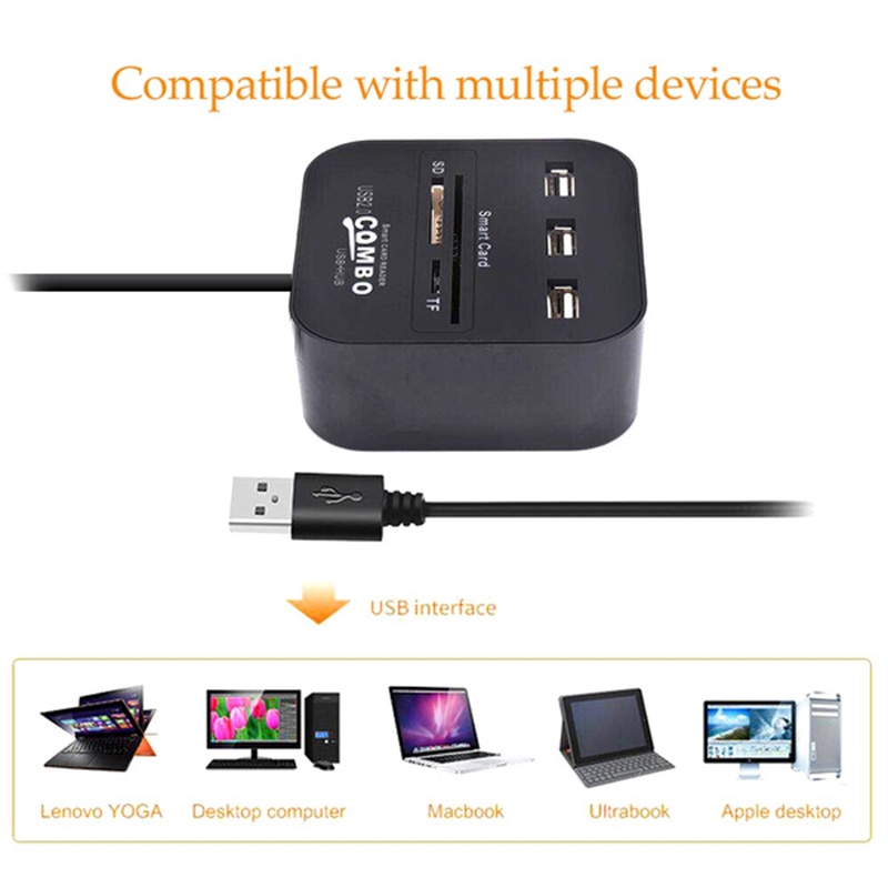 All In 1 USB SIM Smart Card Reader For Bank Card IC/ID EMV TF 3USB HUB