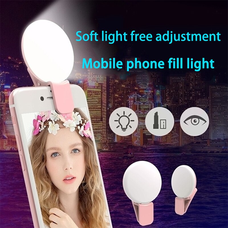 Selfie Lights Mobile Phone Lens Portable Mini Selfie Ring Light Clip LED Selfie Lamp For Samsung For Xiaomi Huawei USB Charging