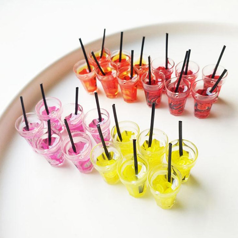 Mini 1:12 Scale Fruit Lemon Simulation Drink For Dollhouse Miniature Toy Milk Tea Drink Doll Food Kitchen Accessories