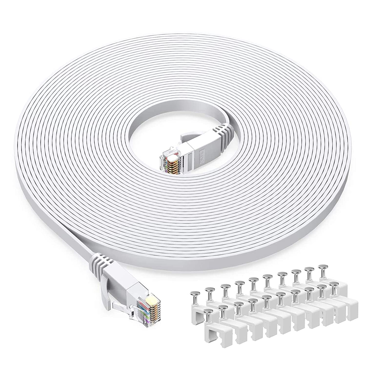 Cable Ethernet Cat6 plano RJ45 ordenador Internet LAN red Ethernet Cable de conexión Cable Ethernet Cat 6: Blanco / 15 m