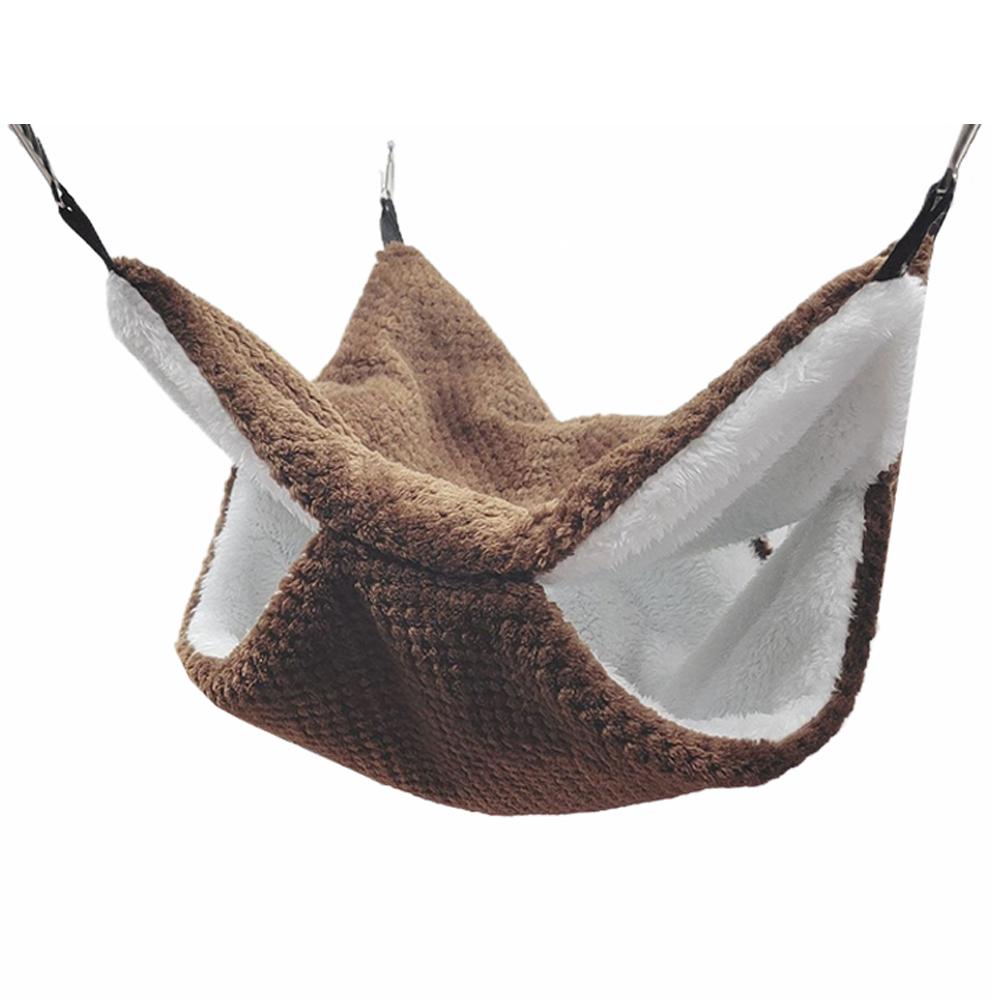Warm Plush Hamster Hammock Small Animal Double-layer Thicken Sleeping Bag Nest Pets Rat Squirrel Hanging Cage House: Dark Brown