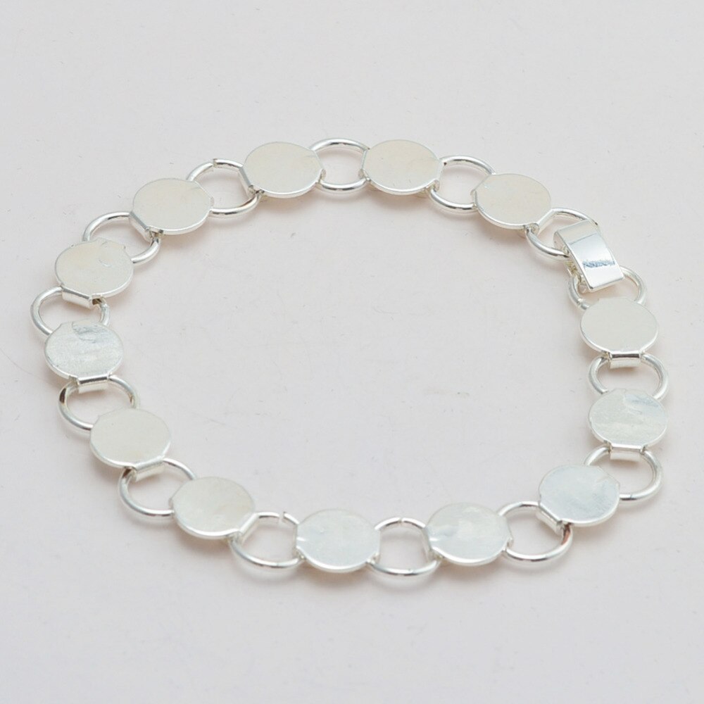 Brazalete de almohadilla en blanco Chapado en plata, pulsera de cadena con cabujón de cristal de 10mm, bricolaje, 22cm, 1 ud.