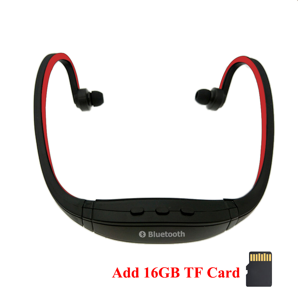 HOMEBARL BS19C Bluetooth 4.0 Sport bezprzewodowe słuchawki na szyję słuchawki słuchawki + 8GB 16GB karta Micro SD/FM Radio / Mic PK ZK-S9: Red Add 16GB TF Card
