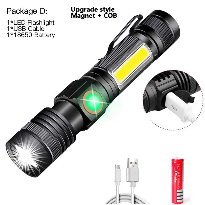 Linterna LED ultrabrillante recargable por USB, luz de bicicleta T6, batería 18650, para ciclismo al aire libre: RGB