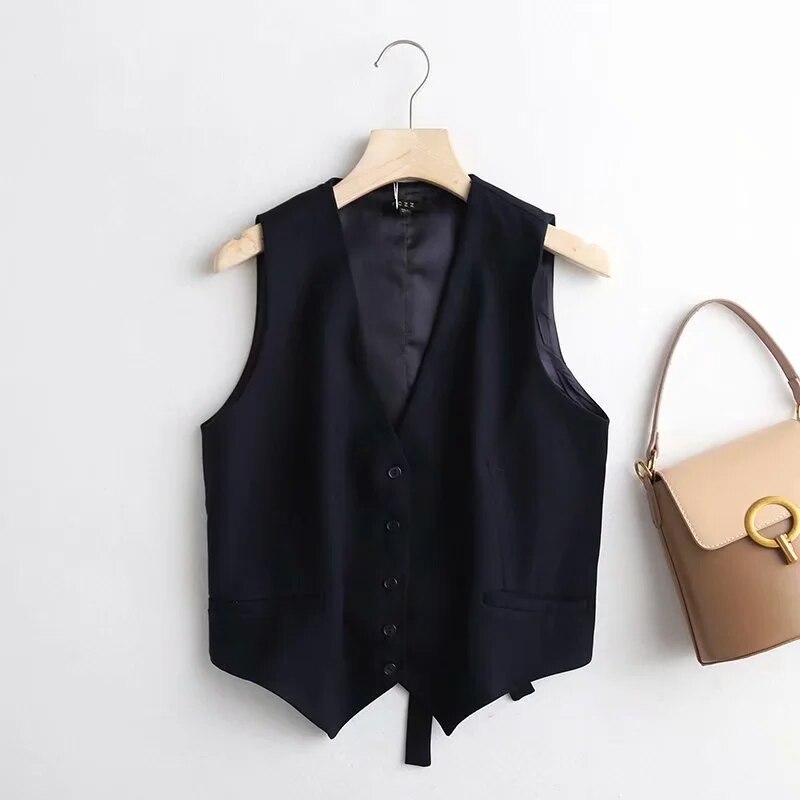 Gilet pour femme de bureau délavé style anglais, à la et simple: Marine Bleu / L