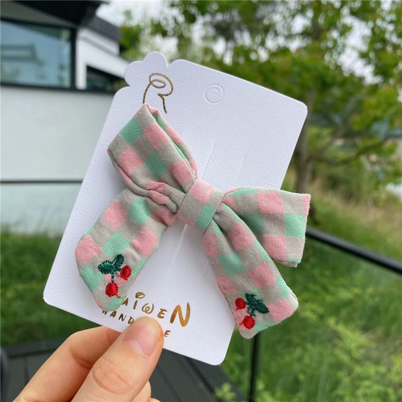 Poco cereza bordado Hairhpin para niñas Plaid impresión Pasador para pelo de lazo para los niños del bebé del pelo de Clip para el cabello accesorios herramientas: 2