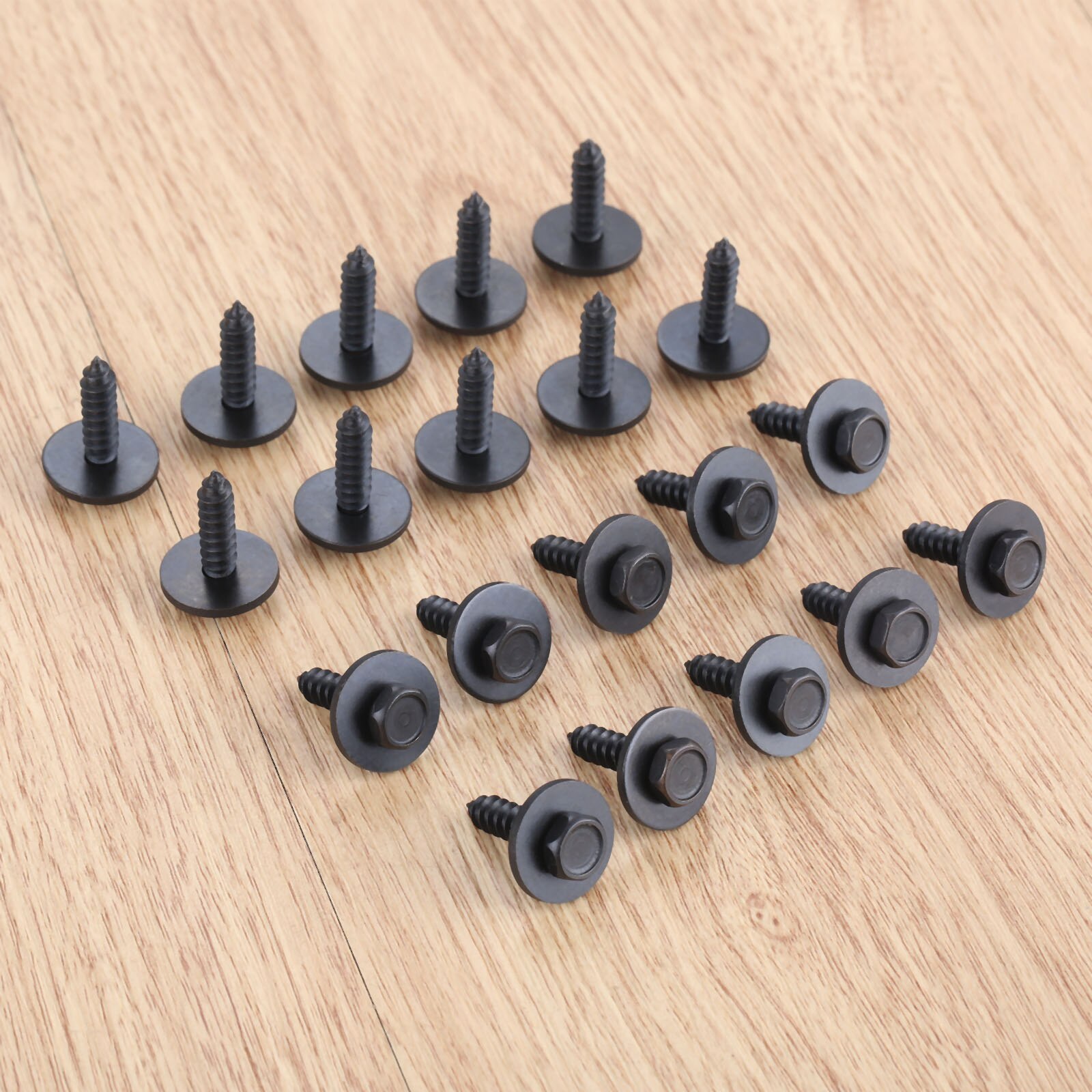 20 pces universal carro auto-rosqueamento parafusos 4.7mm x 17mm cativo arruela solta 8mm hex cabeça grampos de fixação preto