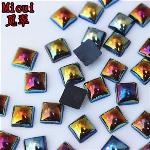 Micui 100Pcs 8Mm Vierkante Jelly Kleur Acryl Plaksteen Crystal Stones Niet Hotfix Plakboek Strass Voor Diy Craft MC445: black AB