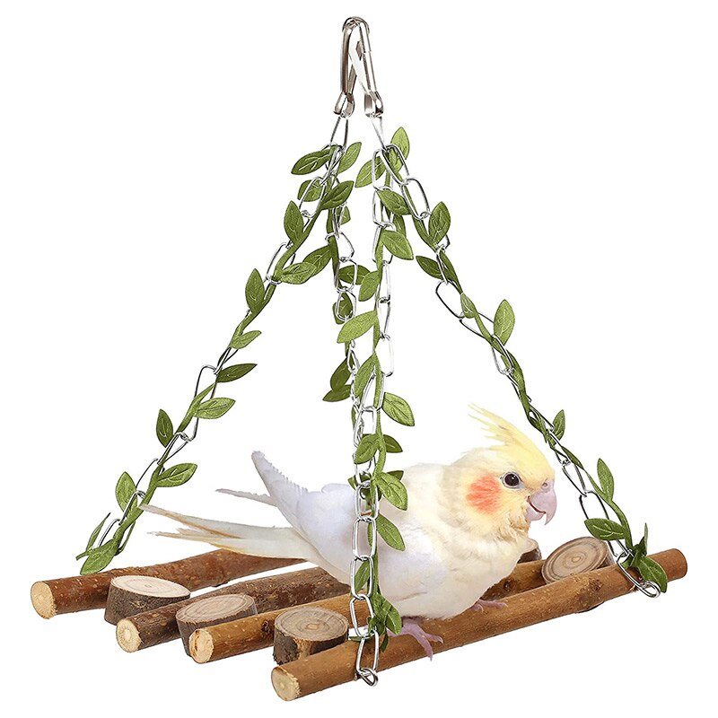 Papagaio pássaro ramo natural outono chocalho com madeira pequena gaiola animal pendurado cama brinquedo suprimentos para animais de estimação ju8
