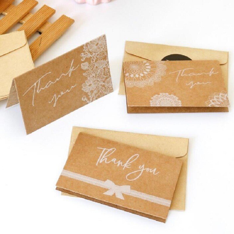 10packs Lace Pocket Wedding Invitations Card Thank you cowhide greeting card set 6 stickers with 6 envelopes with 6 folded cards