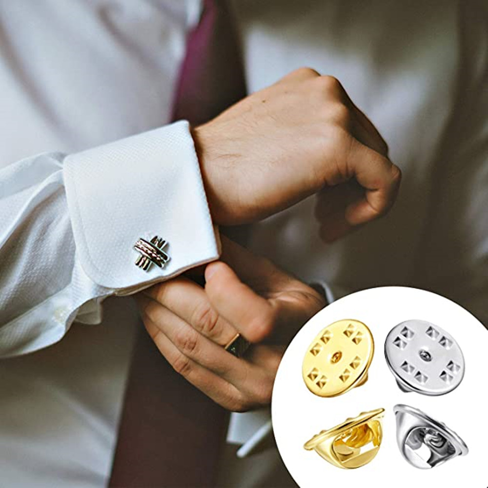 50Set Brooch Pin Holder Tie Hat Badge Holder Back Squeeze Flat Base Stabbing Butterfly Clasp Brooch Clutch DIY Jewelry Findings