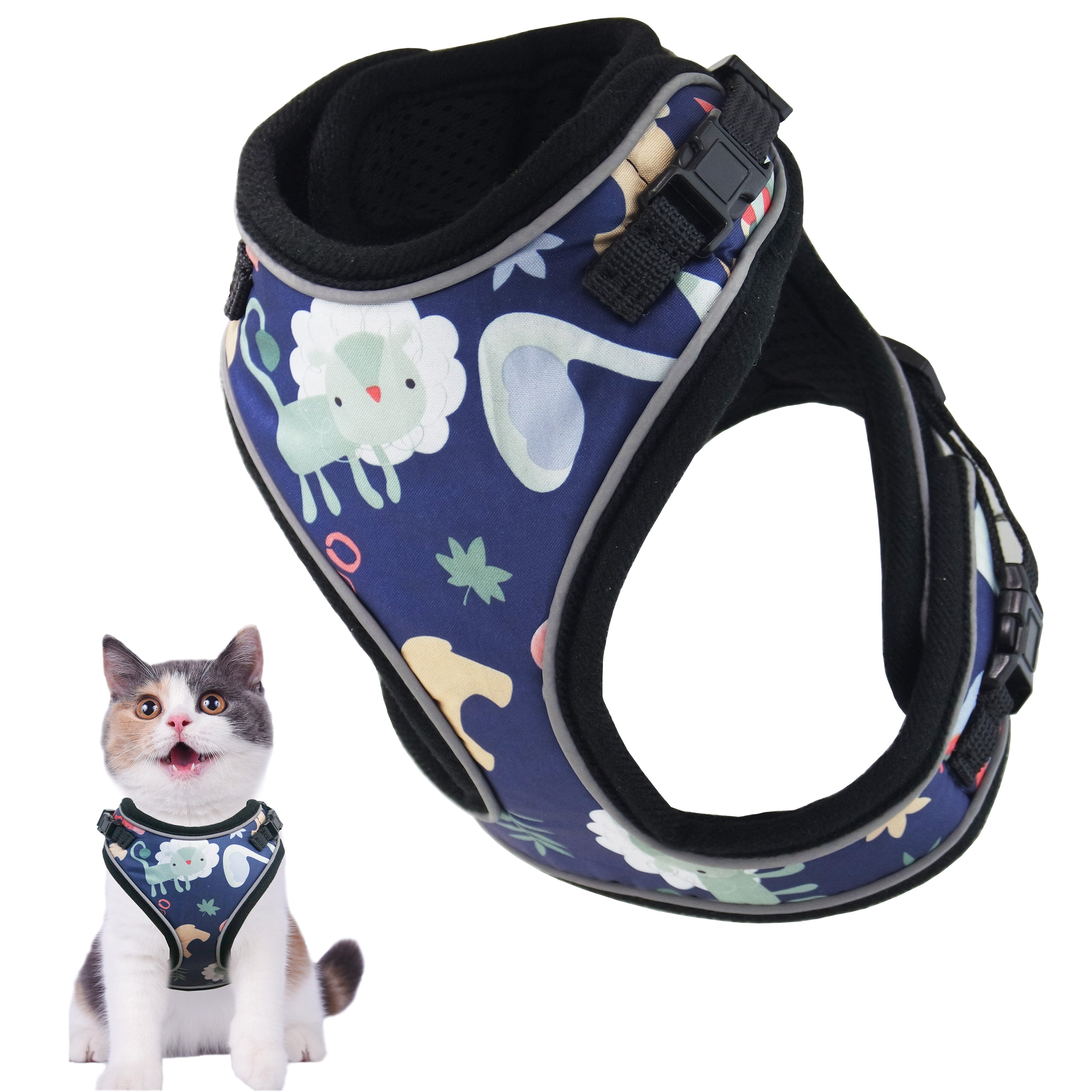 Cat Harness for Walking, Adjustable Soft Mesh Harnesses for Kitten Medium Large Cats Small Pets, Escape Proof Cat Vest Harness