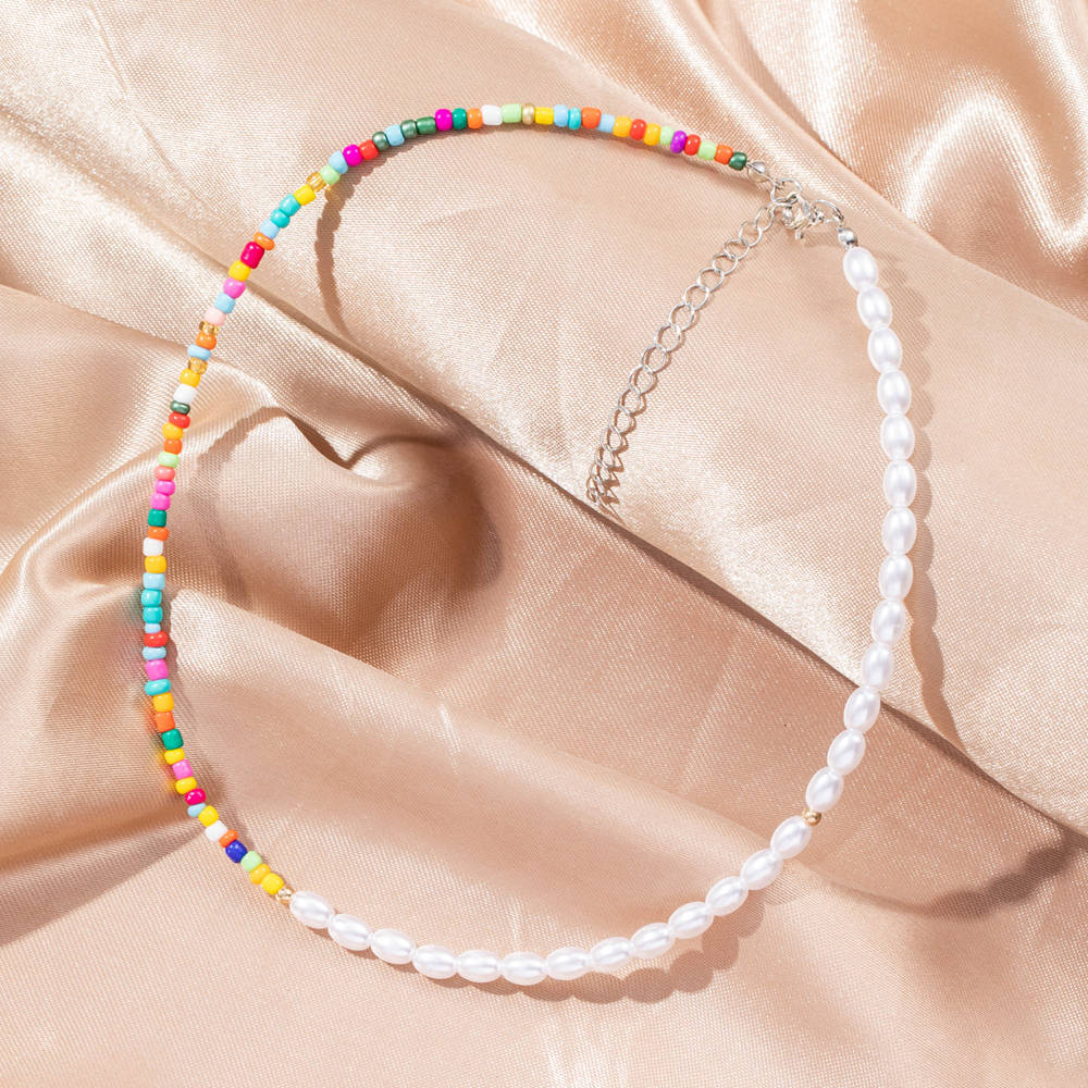 Trendy Bead Strand Beaded Choker Necklace For Women Bohemian Colorful Handmade Short Daisy Pearl Necklace Collar Jewelry: KW245-11660