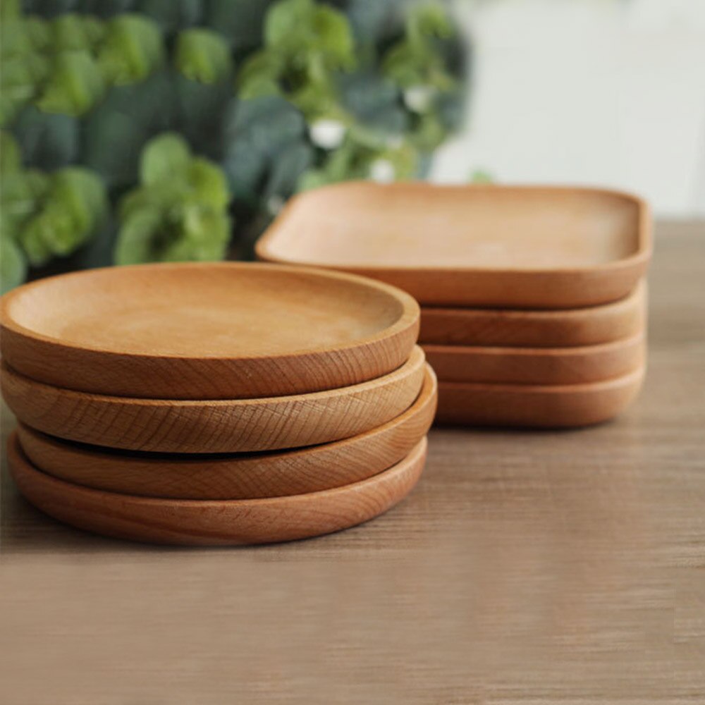 Platos de madera redondos/Plato cuadrado de Sushi soporte para pastel hogar/Hotel/escuela servicio de postre bandeja de madera plato de Sushi vajilla