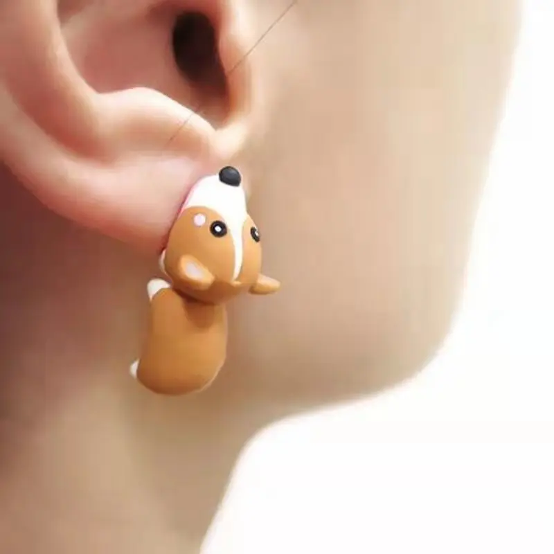 Boucles d'oreilles en forme d'animal de dessin animé pour femmes, 2 pièces/1 paire, mignon dinosaure petit chien baleine, morsure d'argile, bijoux d'oreille, amusants à la: Plaqué de cuivre antique