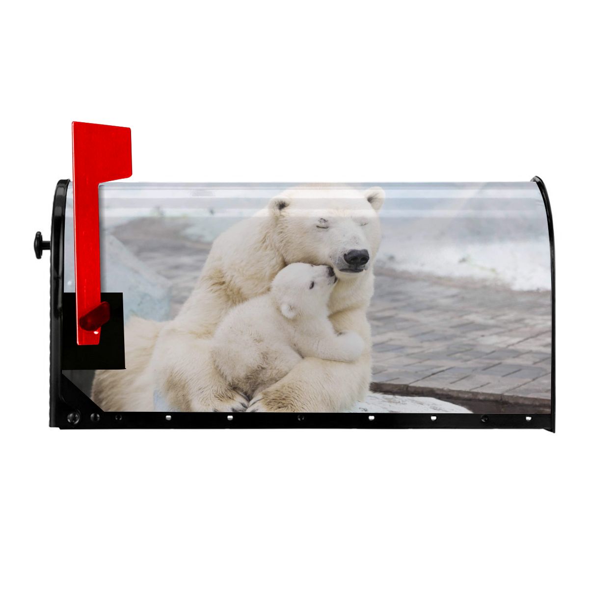 Hvid isbjørnfamilie postkassedæksel julemailbox indpakker magnetisk postkassedæksel til havehave: M
