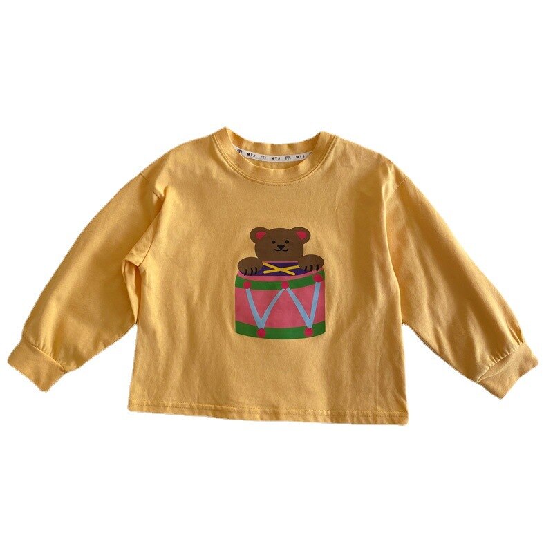 Camisetas de primavera Unisex con dibujo de oso, camisetas de manga larga informales de algodón con cuello redondo, diseños Coreanos: YELLOW / 12 meses