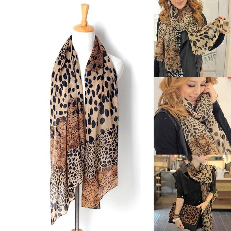 Bufanda de gasa de leopardo para mujer, chal de playa con protección solar para el cuello, foulard de invierno