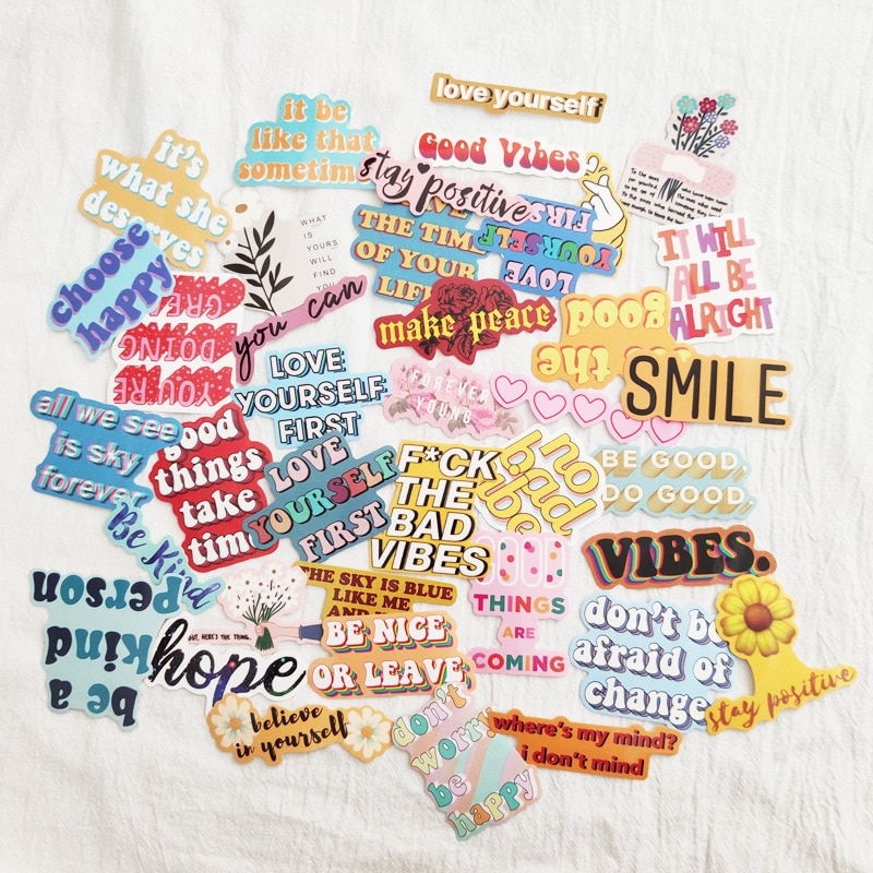 Color inspirational English letters waterproof stickers DIY scrapbooking mobile phone computer sealing decoration stickers