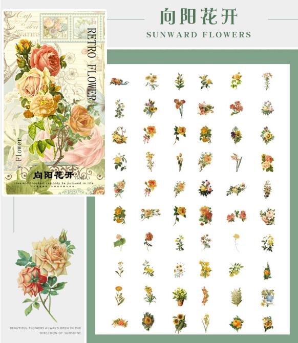 60Pcs Grote Maat Zwavelzuur Papieren Bloem Stickers Diy Scrapbook Basis Collage Mobiele Telefoon Case Dagboek Sealing Decoratie: A  60pcs 1bag