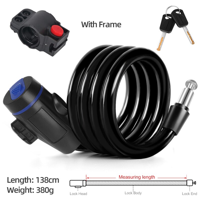 Xunting Bike Lock with Light Combination Keys Anti-theft Mountain Bike Lock General Bicycle Steel Cable Lock LED Luminous Locks: B 138cm