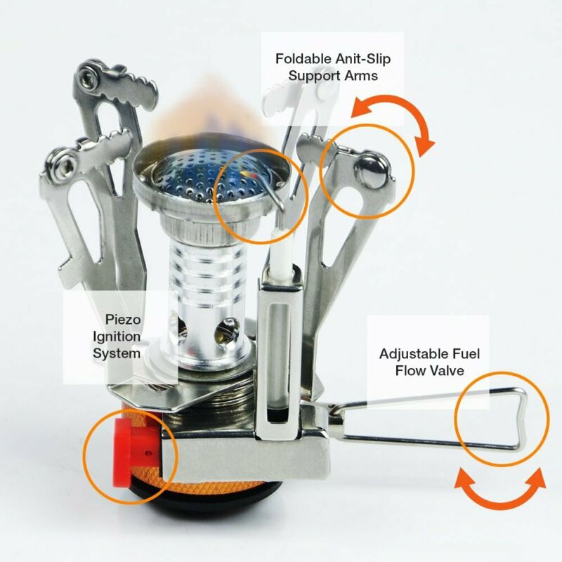 Portable Outdoor Mini Stove Gas Burner Camping Picnic Foldable Piezo Ignition