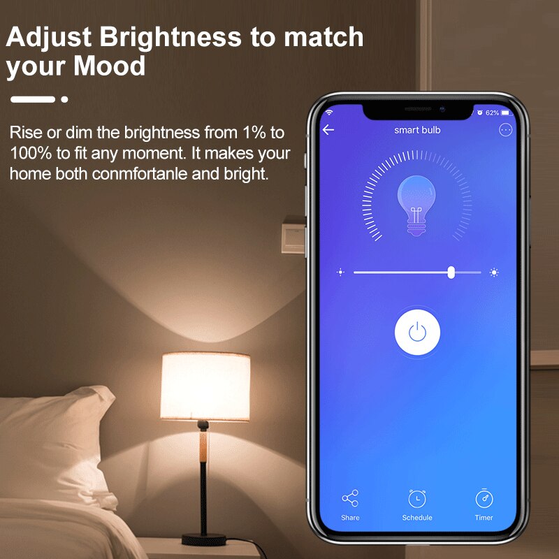 Smart WiFi Light Led Bulb E27/E26 Dimmable Lamp 9W App Vioce Control Work With Alexa Google Assistant LED Bulbs For Home