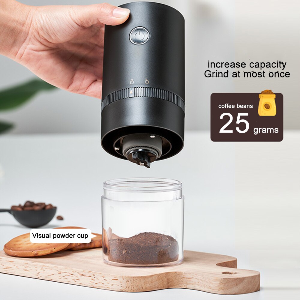 Coffee Bean Grinder Portable Electric Burr Coffee Grinder USB Rechargeable 6-Speed Adjustable Ceramic Core Grinding