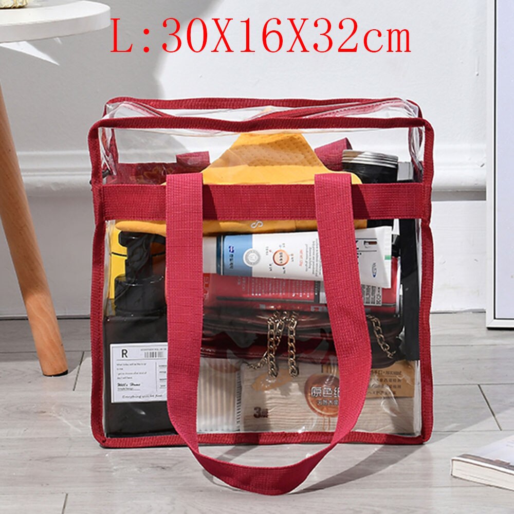 Bolsa organizadora de maquillaje para mujer, bolso de pvc transparente, de gran almacenamiento, de aseo, artículos de tocador de viaje: Rojo