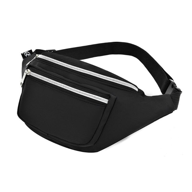 Unisex nylon heuptas mobiele telefoonhouder portemonnee dubbele rits borst handtas: Bk