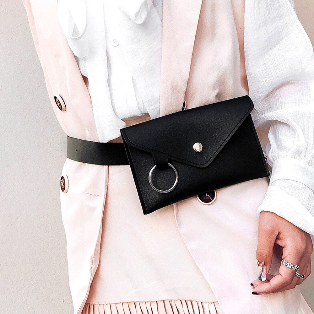 Fanny Pack Women Belt Bag Leather Waist Bag Women's Pure Color Ring PU Messenger Shoulder Chest pochete homem#5$