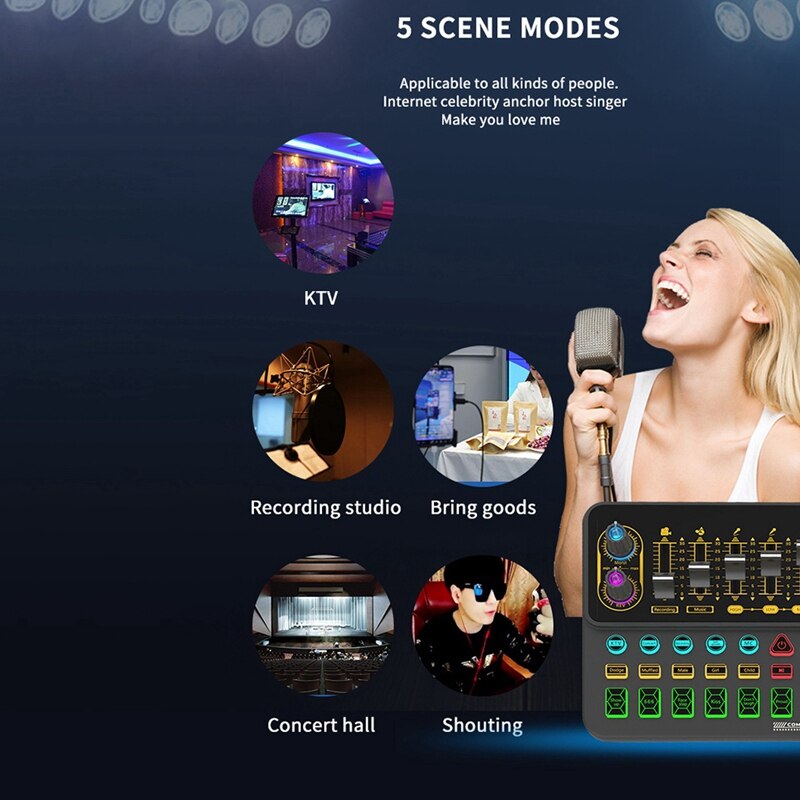 -V10 PRO Sound Card for PC Computer Phone Karaoke Live Singing Gaming Bluetooth Wireless Accompaniment