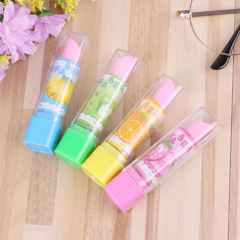 Precioso lápiz labial estilo goma lápiz con motivos frutales goma de oficina estacionario juguete R9JA