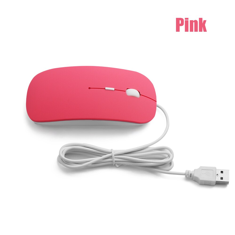 1PC Ultra Thin USB Wired Mouse 1600 DPI Mice Mute Button For Laptop PC MacBook Air Pro: Pink