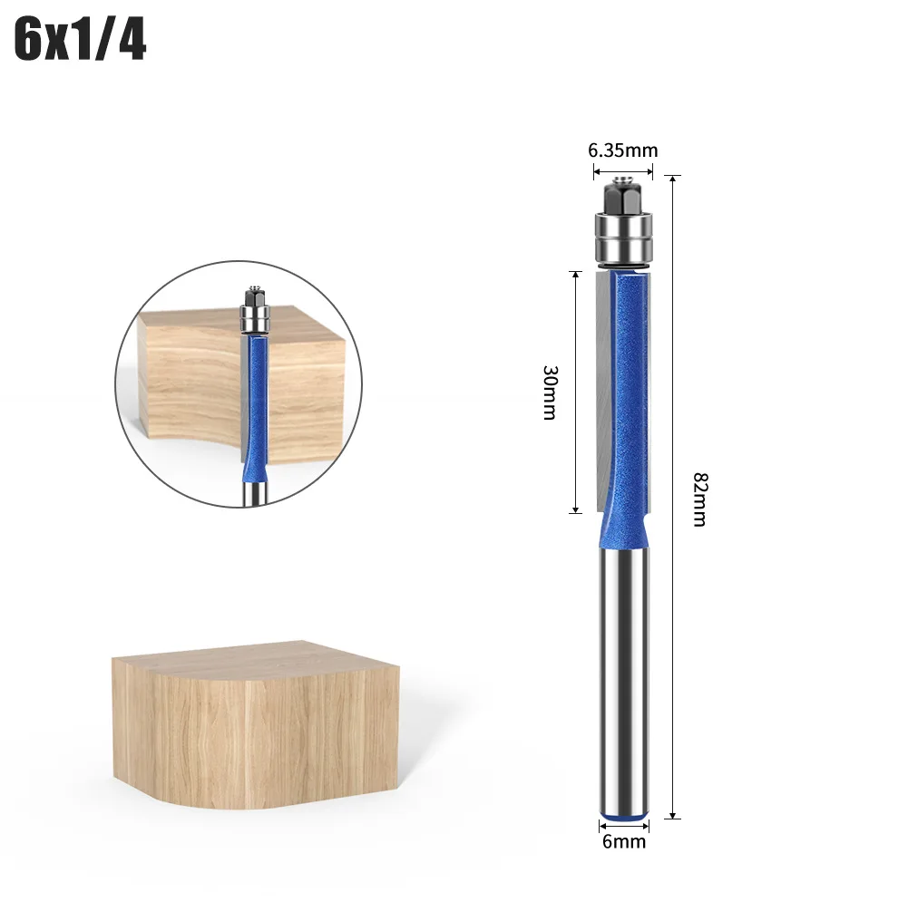 6mm Biaxiale Trimmen Tool Dubbele Lager Carbide Flush Trim Router Bit voor houtsnijwerk Cutter Frees Houtbewerking gereedschap