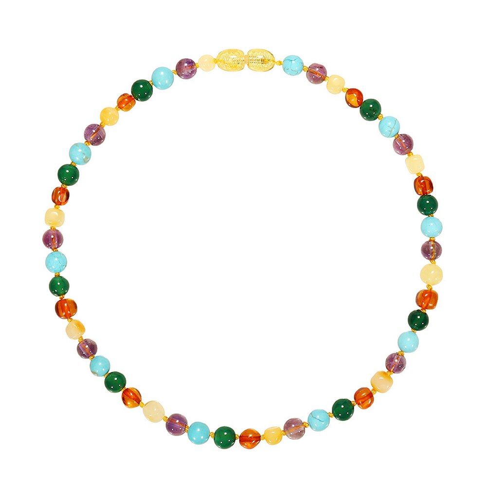 Kids Baltische Retro Kleurrijke Natural Amber Stone Kralen Armband Ketting Handgemaakte Sieraden: Necklace