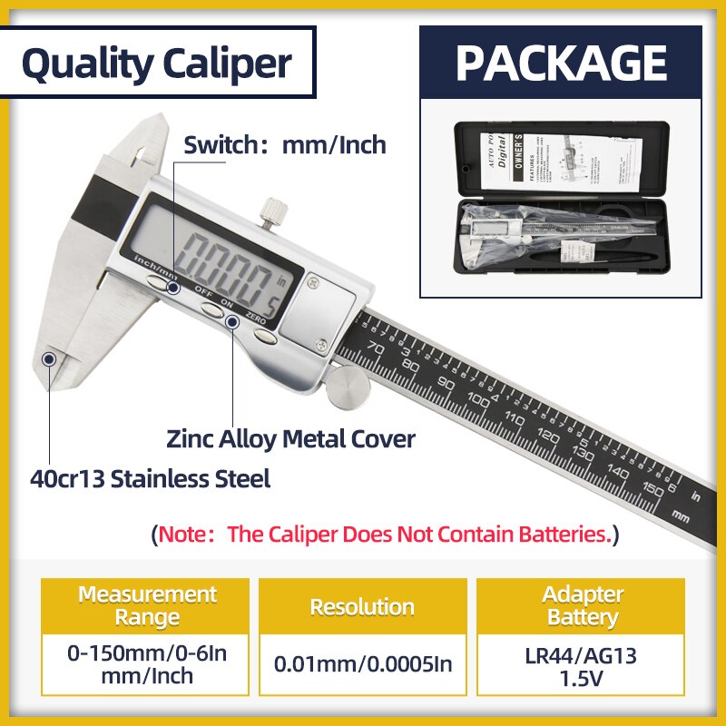 Light Digital Caliper Electronic Micrometer Ruler Digital Vernier Calipers Stainless Steel Digital Pachymeter Measuring Tools: Box Quality Caliper