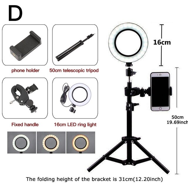 LED Beauty Ring Light Camera Photo Studio Phone Video Photography Dimmable Ring Lamp+Tripod for Selfie: Size D