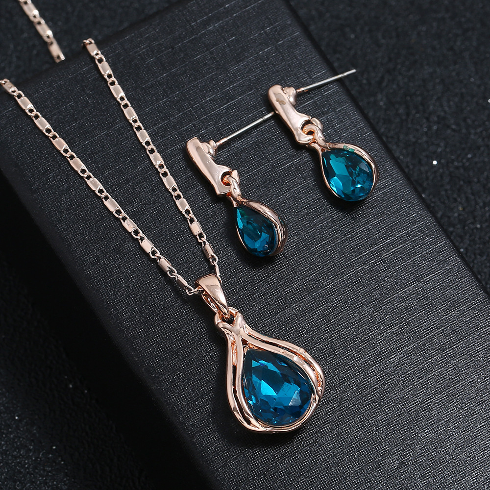 pendientes plata 925 andywen conjunto tous de pendiente y collar y Conjunto de collar de pendientes de boda geométricos creativos Zhihai azul, europea y americana, conjunto de gota de agua azul y verde para mujer