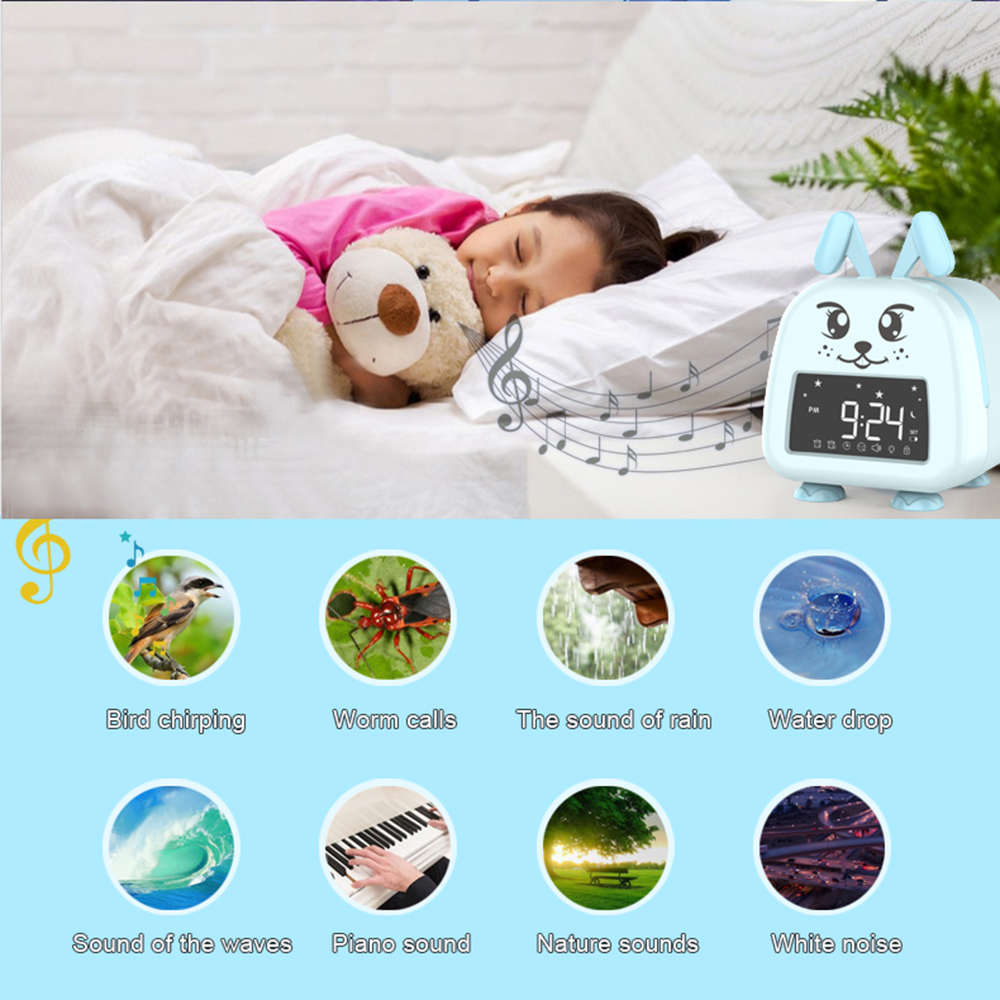 Kids Alarm Clock, Wake Clock for Kids, Children's Sleep Trainer Clock with Night Lights, Sleep Sounds Machine, Cute Alarm Clocks