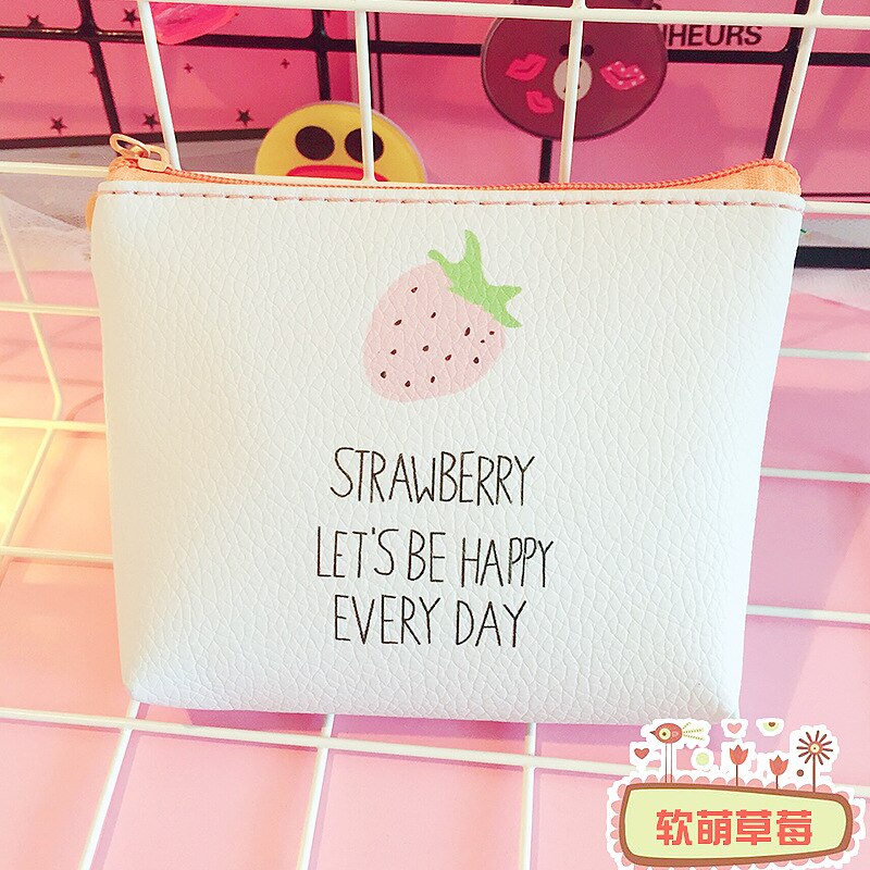 Popular Strawberry Pattern Zip Bag Child Girls Boys Portable Handbag Women Mini Wallet PU Leather Coin Purse Flamingo