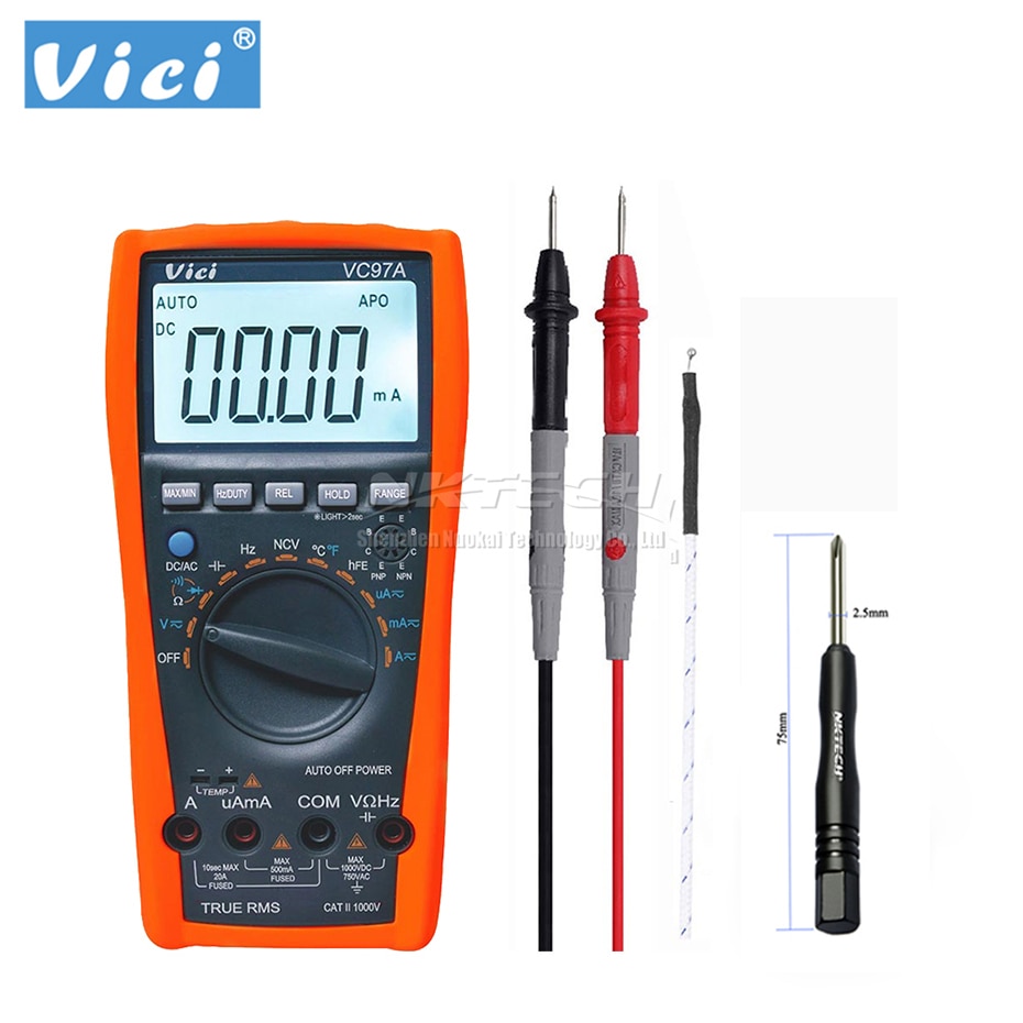 VICI Digital Multimeter VC97A 3 3/4 Voltmeter Ammeter Temperature AC DC Volt Amp OHM Capacitance Frequency Tester True RMS NCV