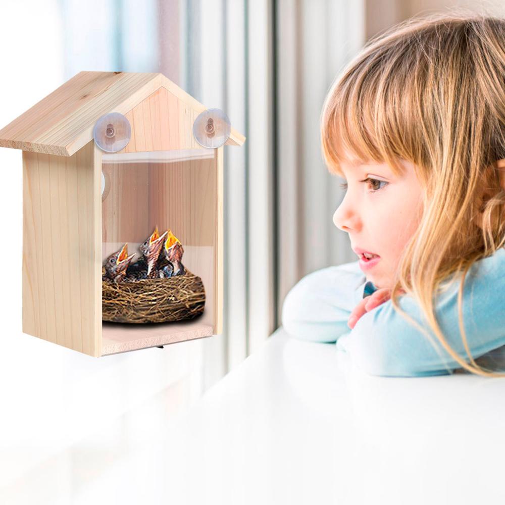 DIY Bird Nest Wood Birds Nest Wooden Hanging Bird House Wall-Mounted Handmade Eco-friendly Birds Cage Outdoor Birdhouse Garden