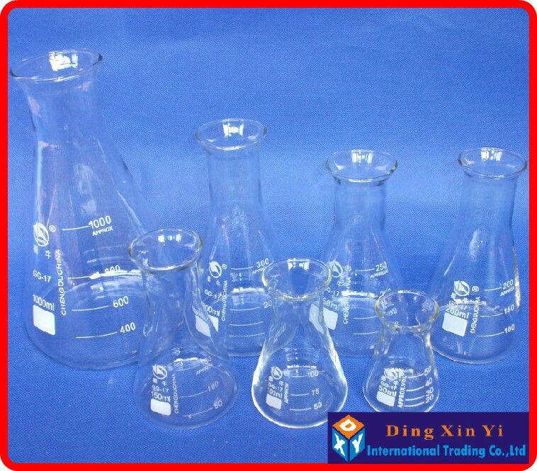 (8pcs/lot)300ml Glass Erlenmeyer Flask 300ml glass conical flask Laboratory use glass triangle flask BORO glass,GG17