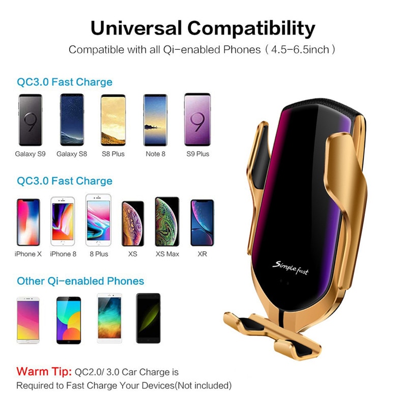 Automatische Spann 10W Auto Drahtlose Ladegerät Für IPhone Huawei Infrarot Induktion Schnelle Drahtlose Ladegerät Auto Ladegerät Telefon Halter