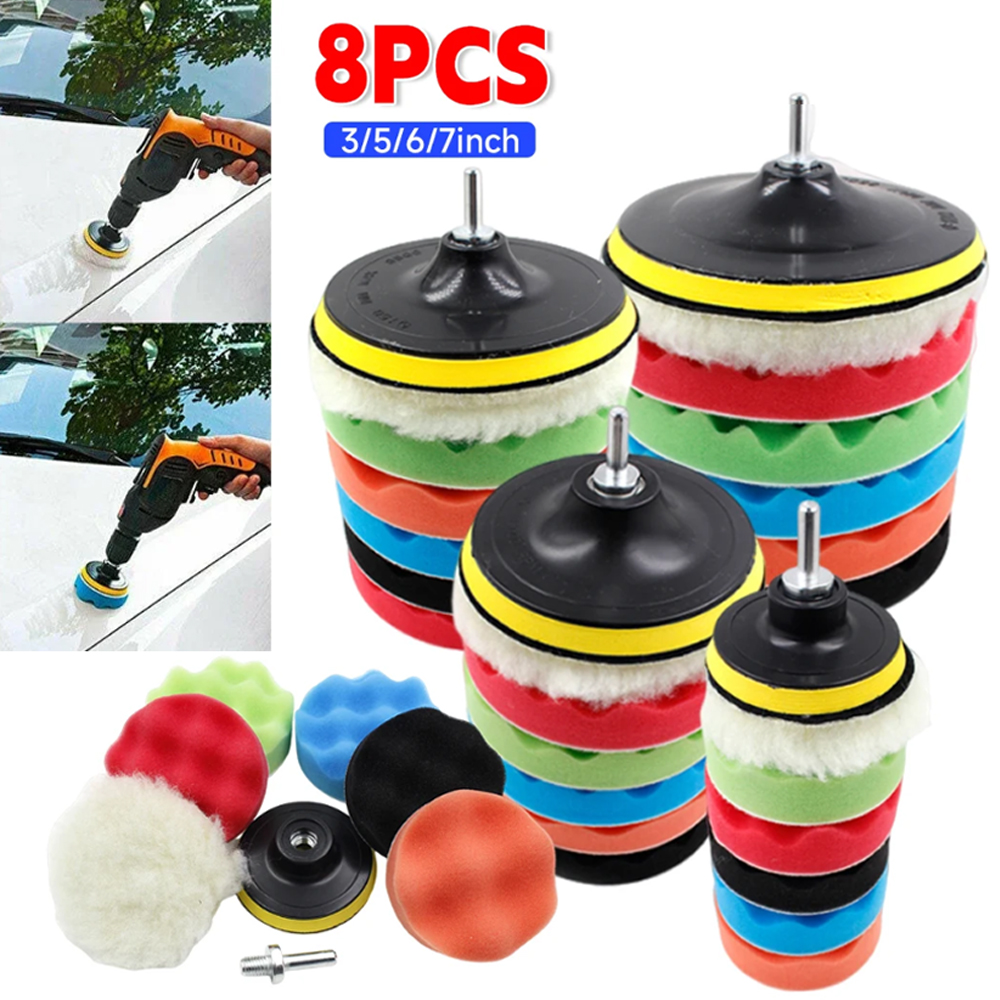 8 Stuks Auto Polijsten Kit Polish Pad 3/5/7 Inch Auto Polijstschijf Waxen Spons Auto polijstmachine Buffing Voor Auto Polijstmachine Accessoires
